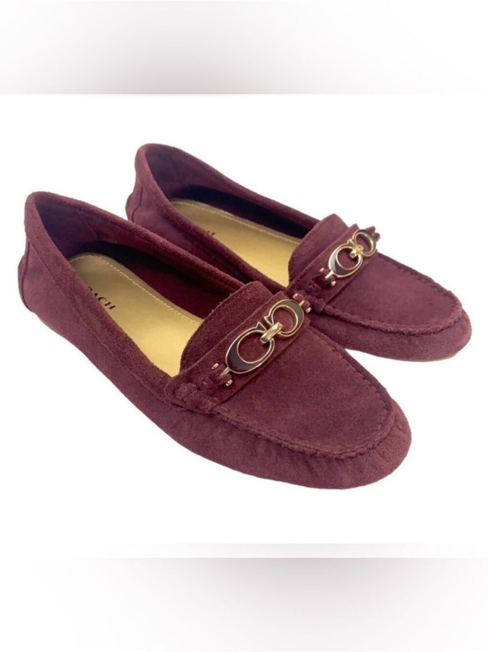 Coach suede slip on loafer moccasin monogram horsebit style shoe size 6